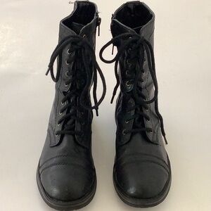 So Black Lace-Up Faux Leather Combat Women's Flat Heel Boots Zipper Bohemian Y2K